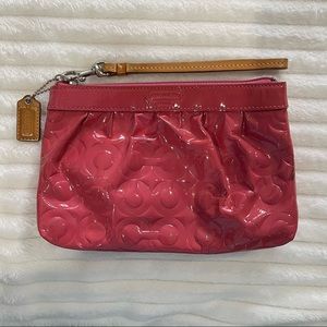 Coach Wristlet Shiny Pink Patent Faux Leather with Embossed Logo